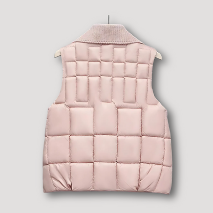 Knit Collar Quilted Puffer Vest Women