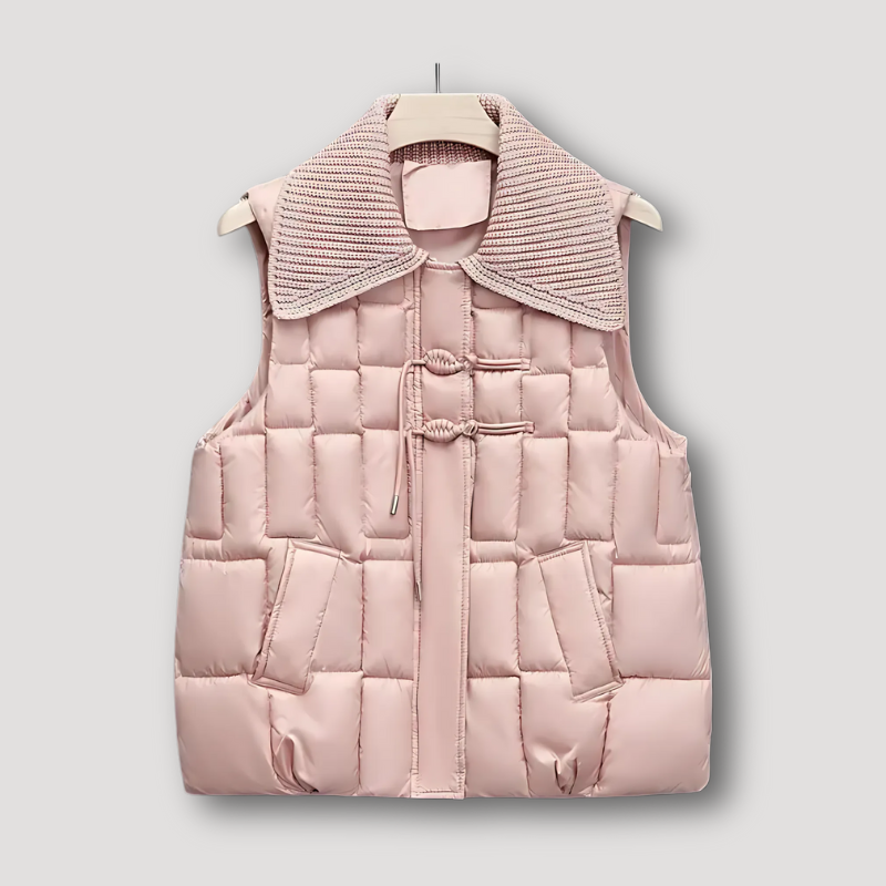 Knit Collar Quilted Puffer Vest Women