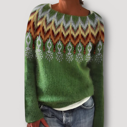 Tribal Patterned Yoke Women Knit Sweater