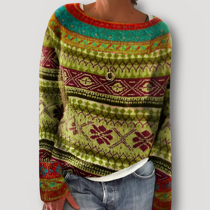 Tribal Patterned Yoke Women Knit Sweater