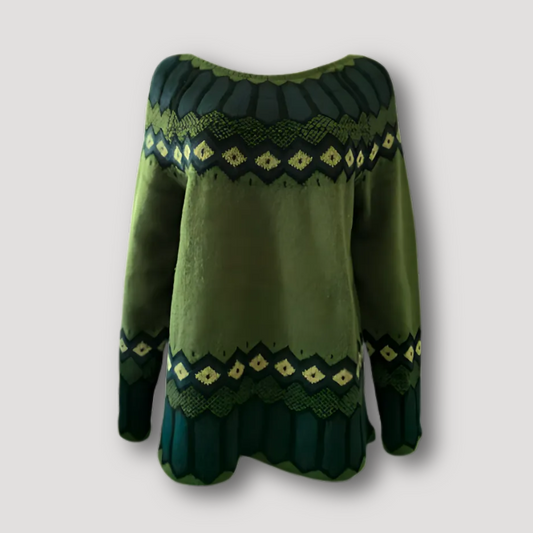 Geometric Diamond Pattern Green Wool Sweater for Women