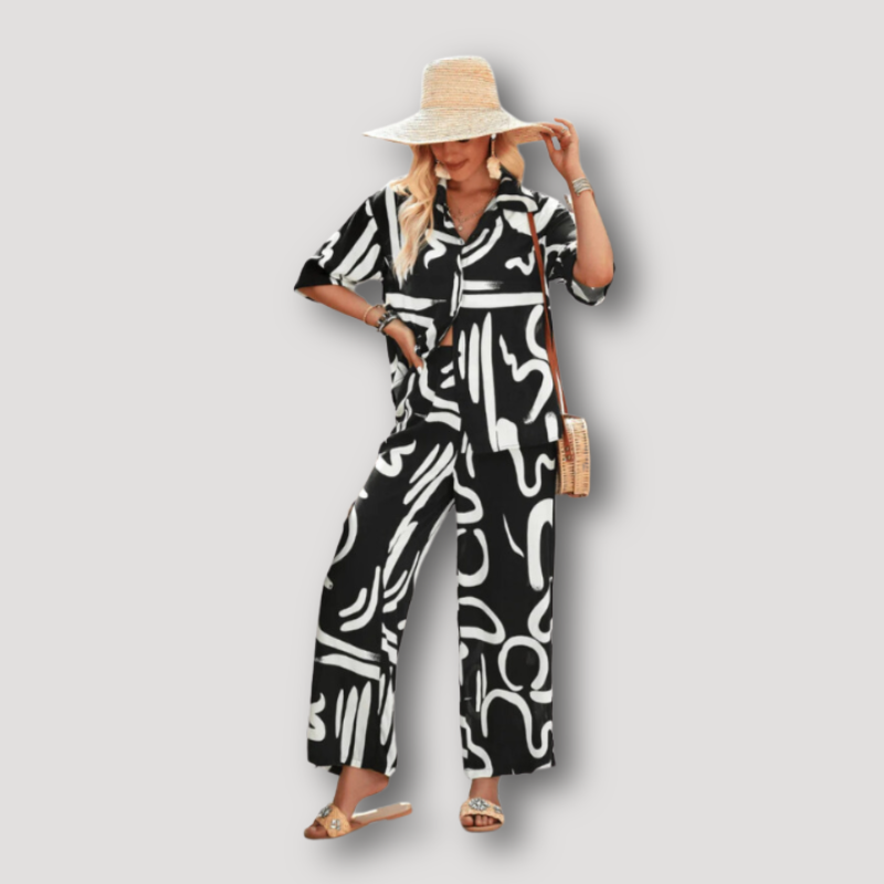 Abstract Print Two Piece Lounge Set Women