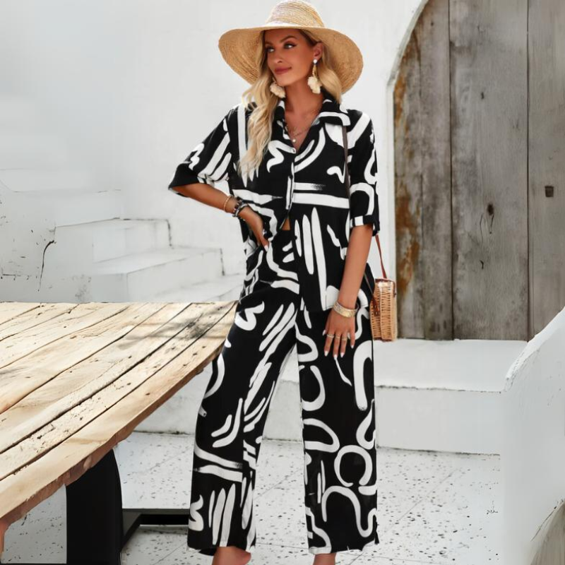 Abstract Print Two Piece Lounge Set Women