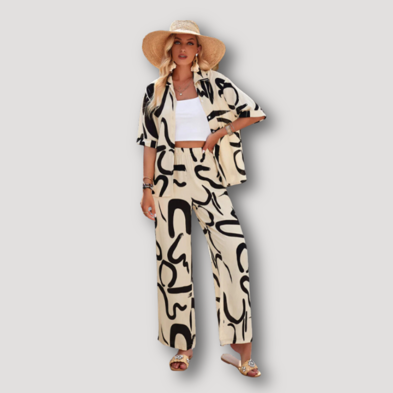 Abstract Print Two Piece Lounge Set Women