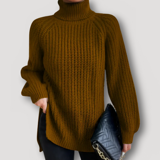 Ribbed Knit Oversized Turtleneck Women Knit Sweater