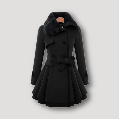 Faux Fur Collar Wool Dress Coat Womens