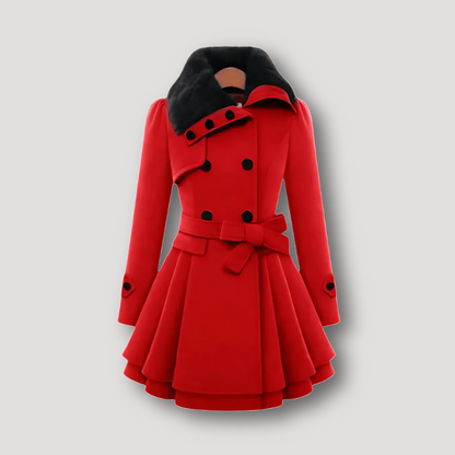 Faux Fur Collar Wool Dress Coat Womens