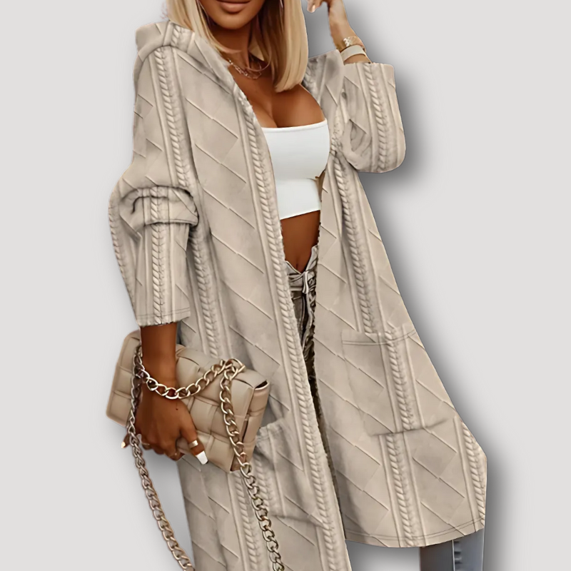 Women's Longline Cable Knit Cardigan with a Hood