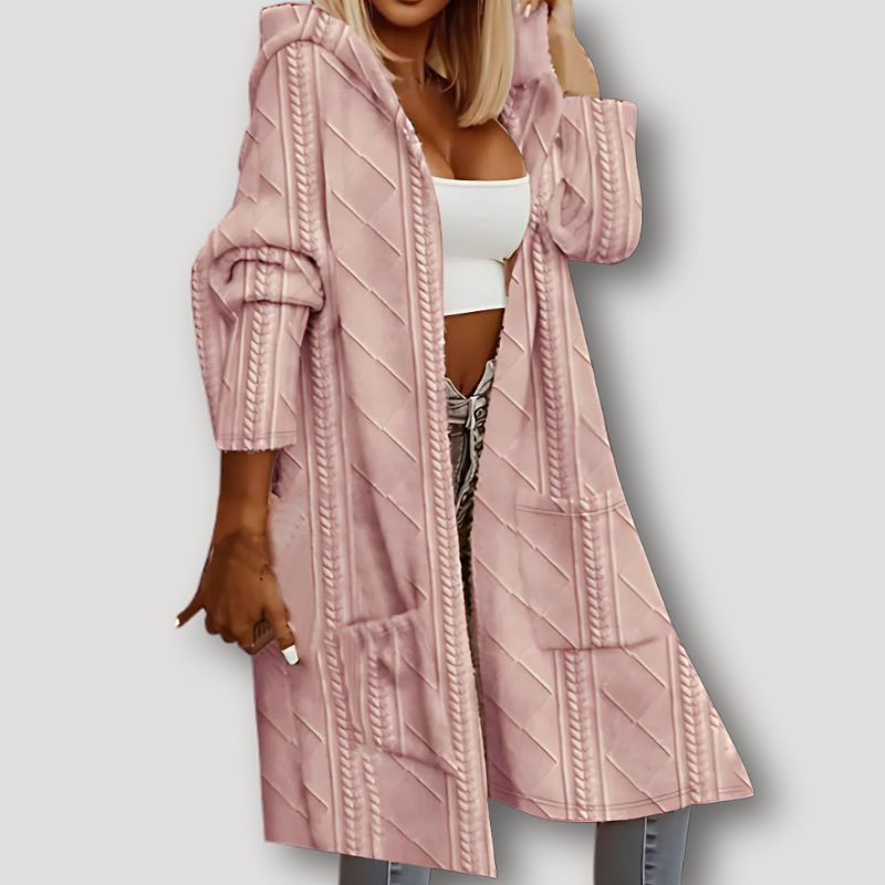 Women's Longline Cable Knit Cardigan with a Hood