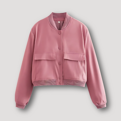 Two Pocket Outerwear Long Sleeve Cropped Bomber Jacket Women