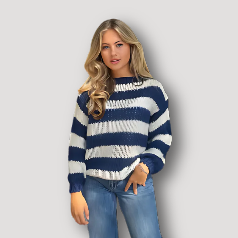 Casual Off Shoulder Striped Knit Sweater Women