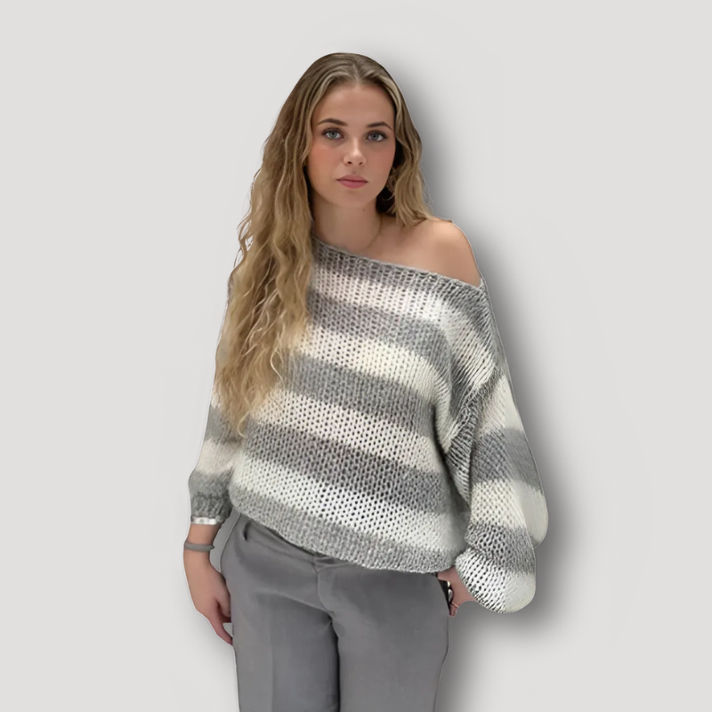 Casual Off Shoulder Striped Knit Sweater Women