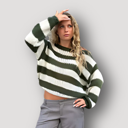 Casual Off Shoulder Striped Knit Sweater Women