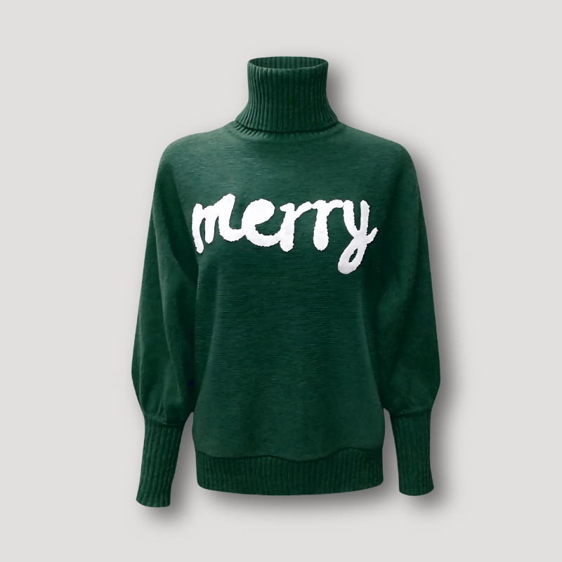 Merry Embroidery Turtleneck Women Knit Sweater