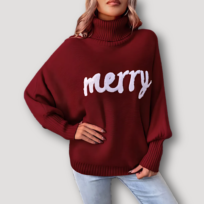 Merry Embroidery Turtleneck Women Knit Sweater