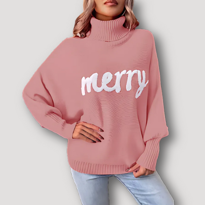 Merry Embroidery Turtleneck Women Knit Sweater