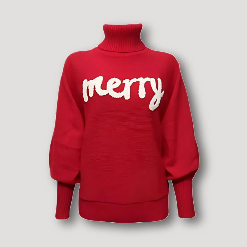 Merry Embroidery Turtleneck Women Knit Sweater