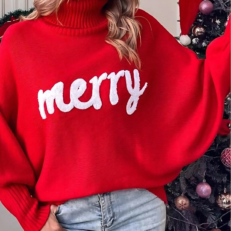 Merry Embroidery Turtleneck Women Knit Sweater