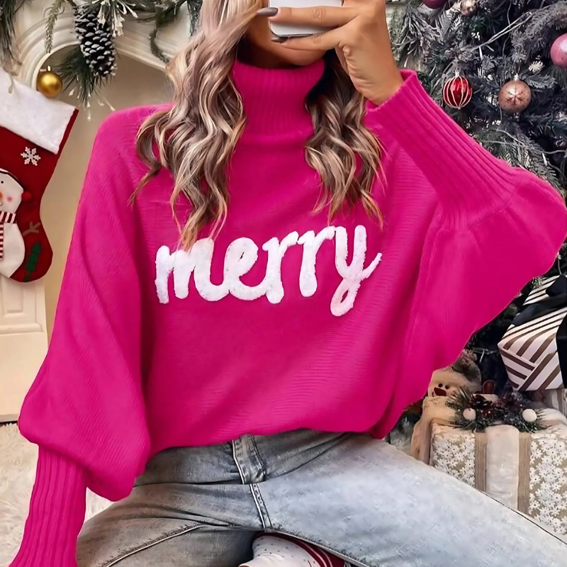 Merry Embroidery Turtleneck Women Knit Sweater