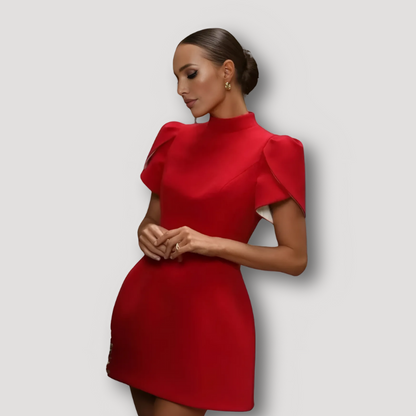 White Bowtie Accent Puff Sleeve Red Mini Dress Australia