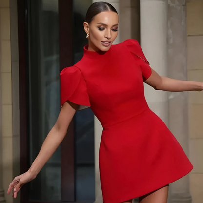 White Bowtie Accent Puff Sleeve Red Mini Dress Australia