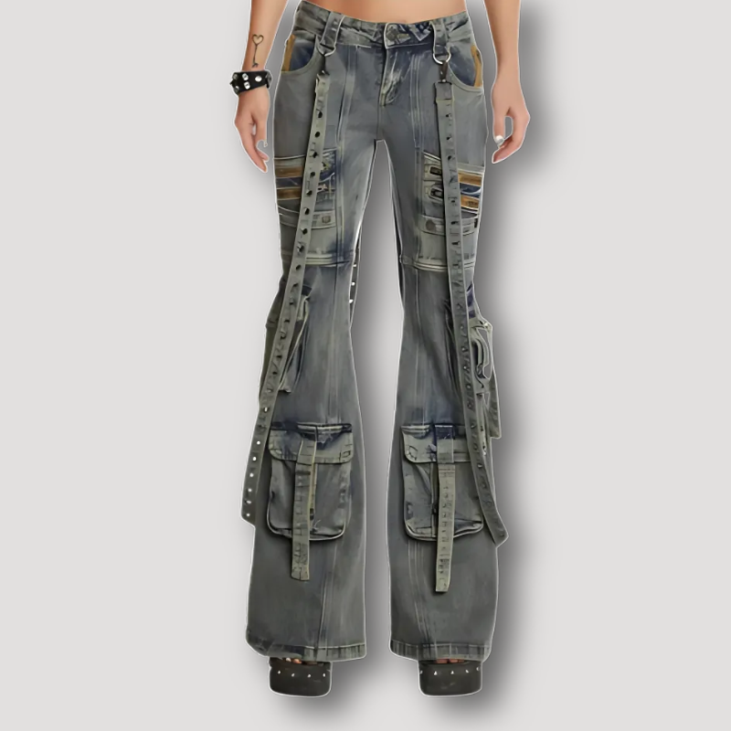 Cargo Strap Flared Utility Pants Womens