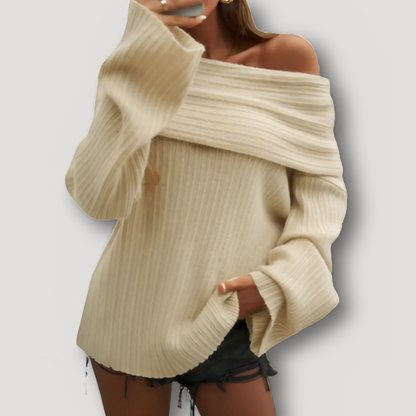 Cozy Off Shoulder Ribbed Women Knit Sweater