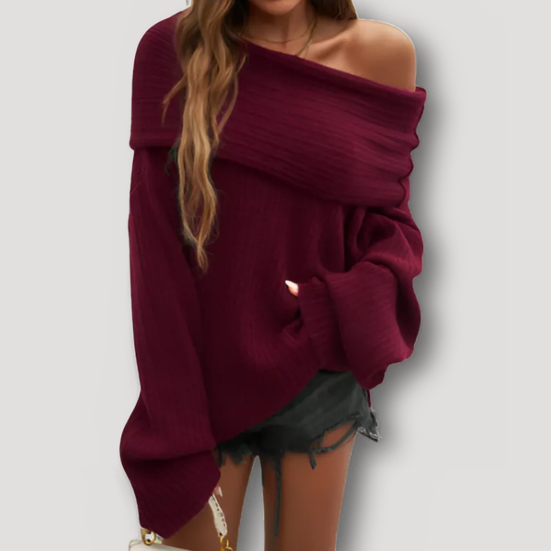 Cozy Off Shoulder Ribbed Women Knit Sweater