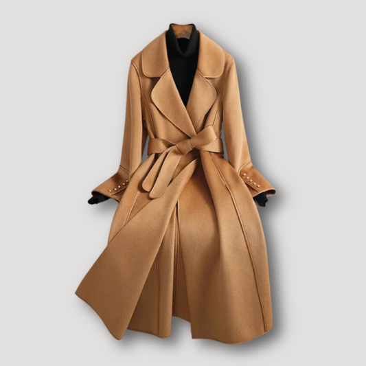 Elegant Tie Waist Wool Trench Coat Women