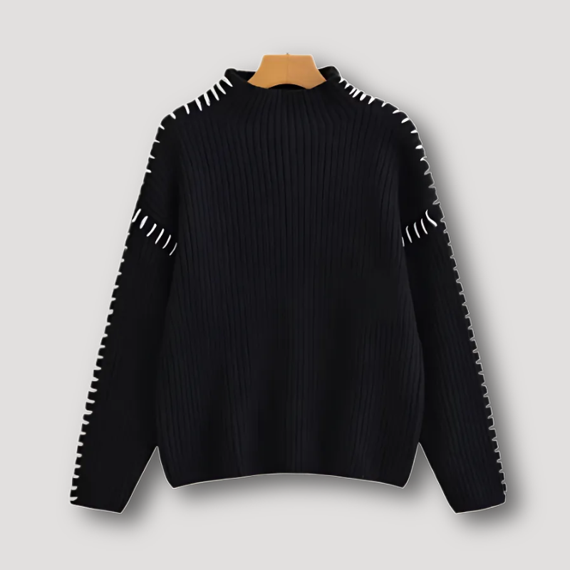 Expose Stitches Oversized Knitted Black Sweater for Women