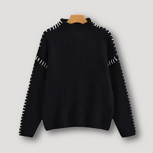 Expose Stitches Oversized Knitted Black Sweater for Women