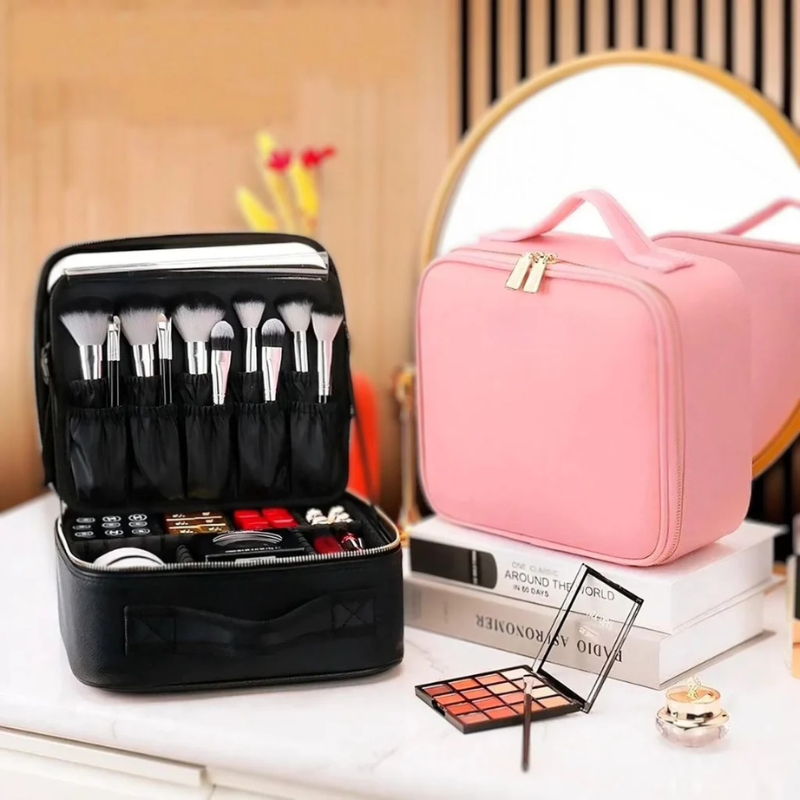 Rectangular Cosmetic Travel Bag Built-in LED Light Mirror