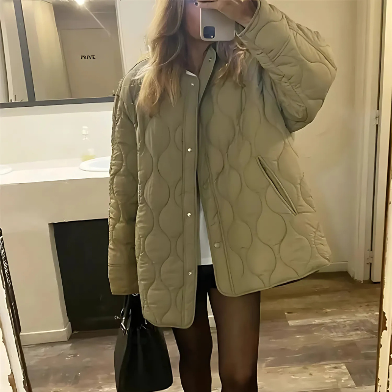 Snap Button Petal Shapes Quilted Jacket Women