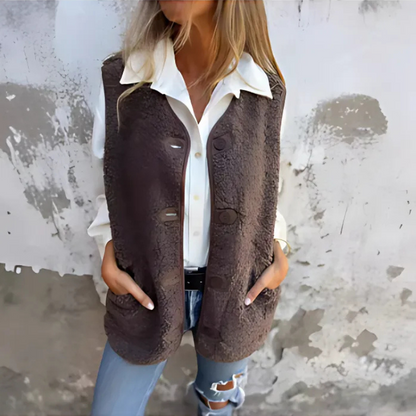 Cozy Chocolate Brown Sherpa Vest for Women