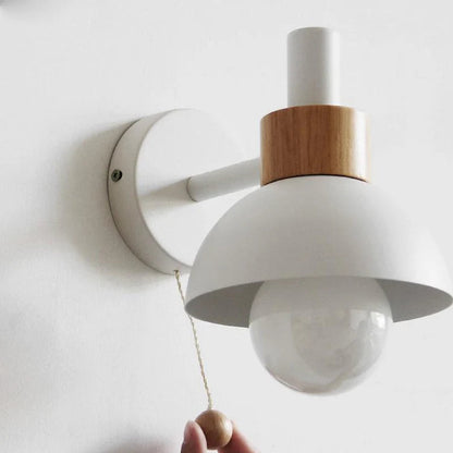 Wood Colored Sconce Wall Lamp - Metal Globe - Nordic Flair