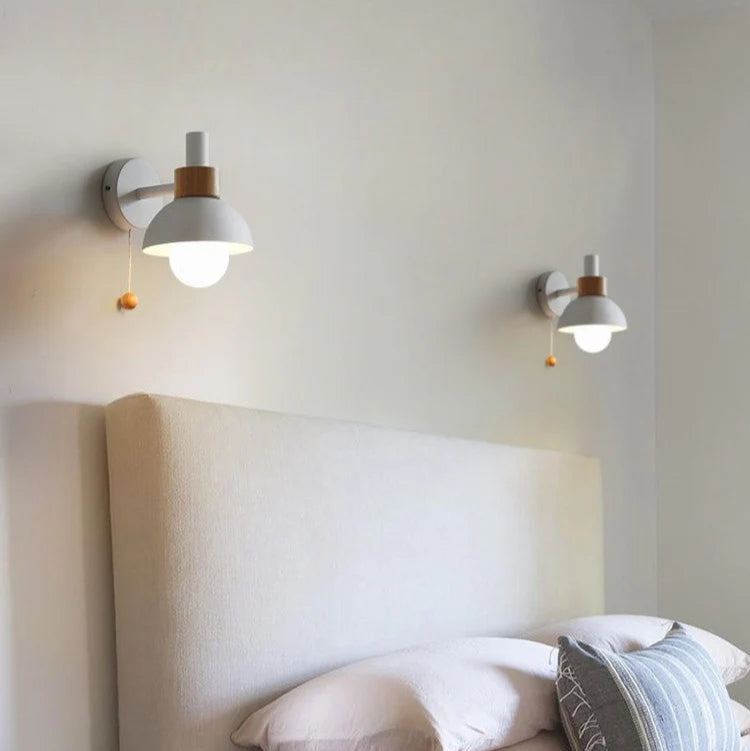 Wood Colored Sconce Wall Lamp - Metal Globe - Nordic Flair