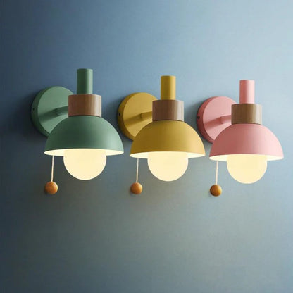 Wood Colored Sconce Wall Lamp - Metal Globe - Nordic Flair
