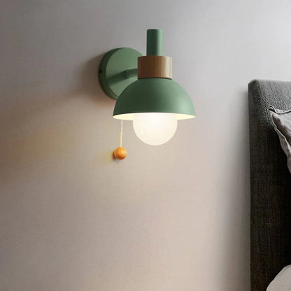 Wood Colored Sconce Wall Lamp - Metal Globe - Nordic Flair