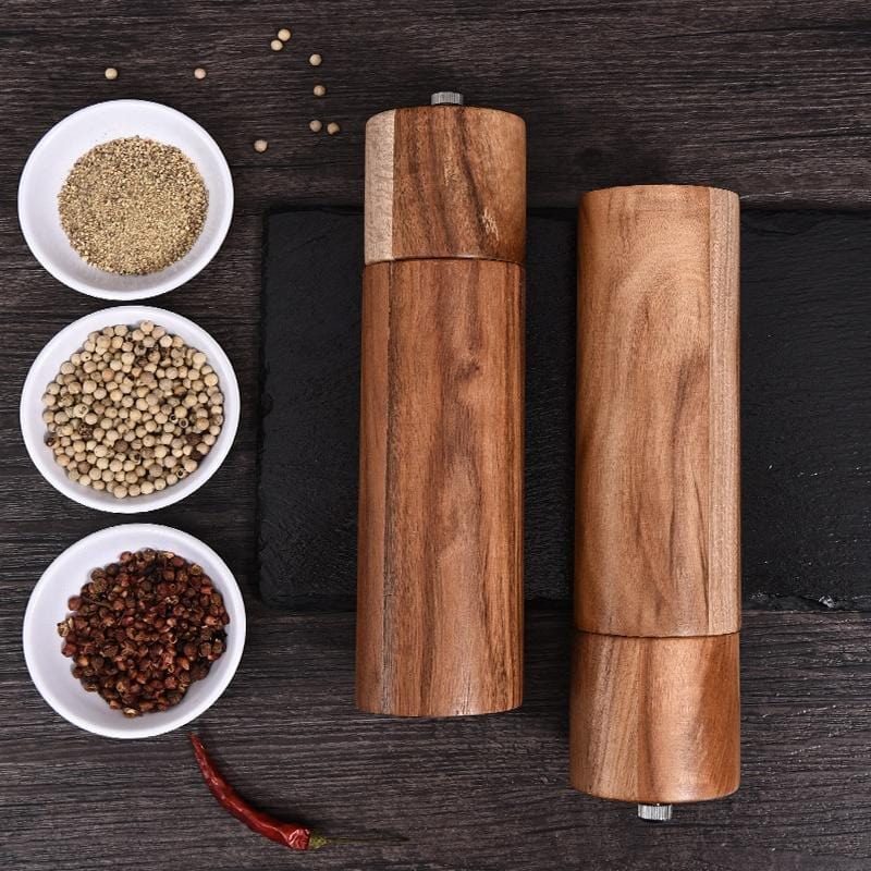 Wood Style Salt And Pepper Grinders - Stylish Functional - Acacia Material