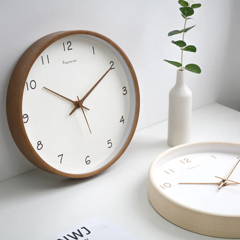 Wooden Analog Wall Clock - Minimalist - Non Ticking - Battery Operated