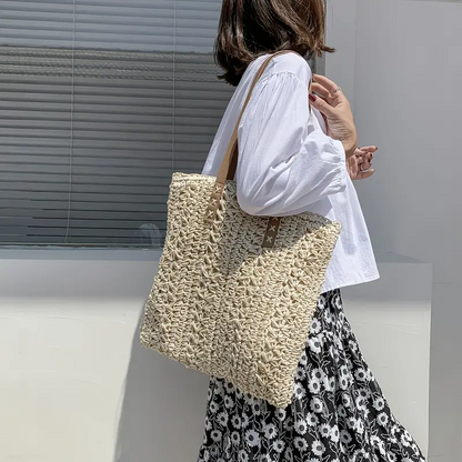 Hollow Out Straw Raffia Boho Style Handbag Tote Bag