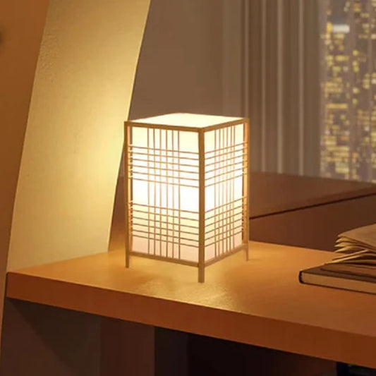 Woven Bamboo Style Table Lamp - Handcrafted - Dimmable Led