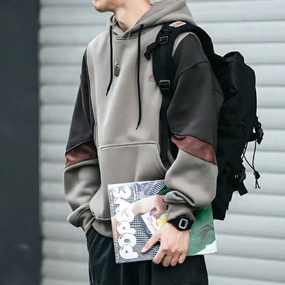 Color Blocked Patchwork Oversized Hoodie Men