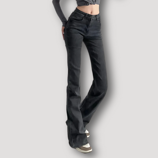 Dark Grey Heart Back Pocket Slim Fitted Flared Jeans Ladies