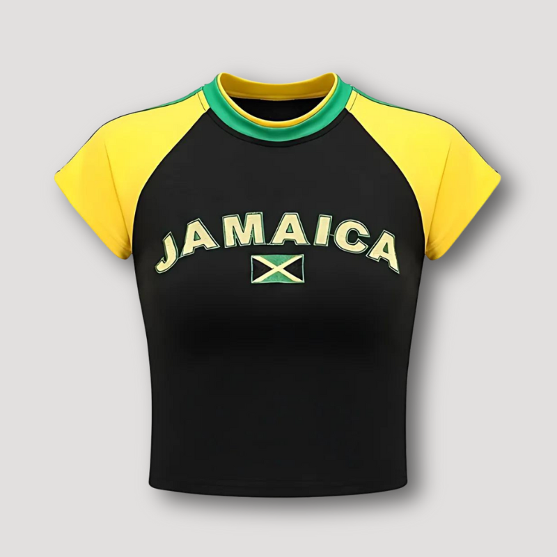 Black and Yellow Jamaica Crop Tee