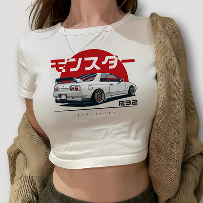 Japanese Initial D R32 Cartoon Graphic Print Women Crop Tops