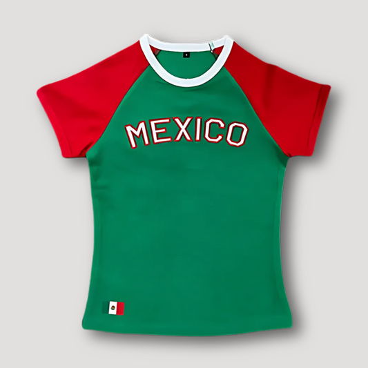 Red Sleeve 'MEXICO' Green Women's Crop Tee