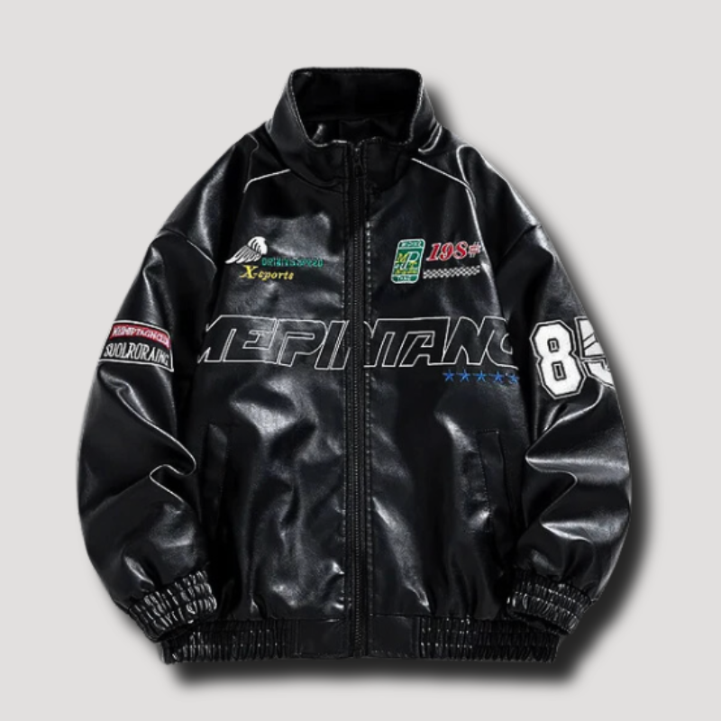 Full Zip Faux Leather Racing Jacket