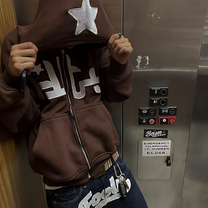Star Zip Up Hoodie Streetwear