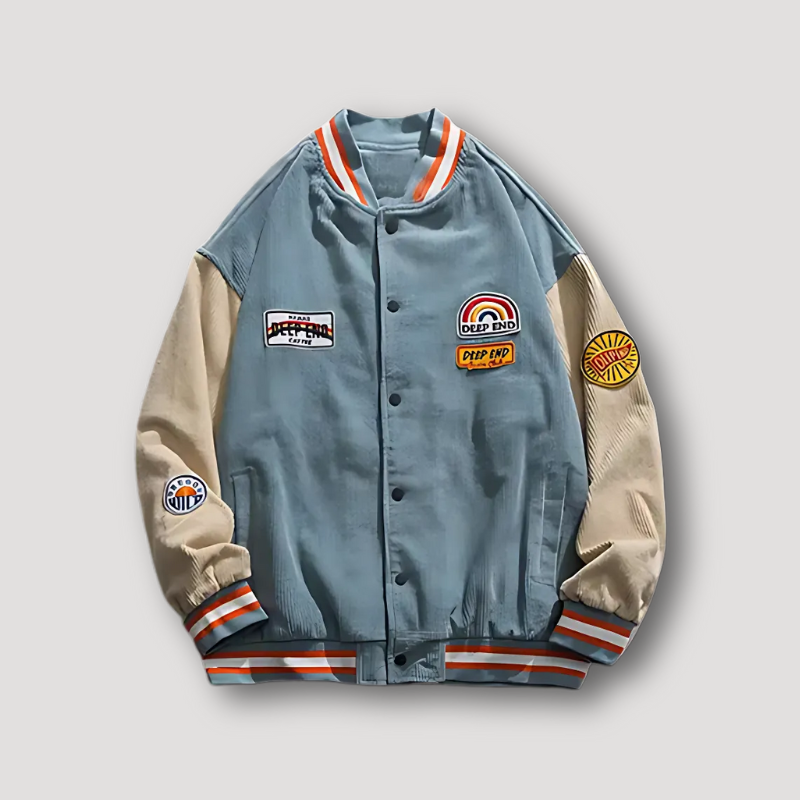 Retro Patch Colorful Embroidered Badges Varsity Jacket